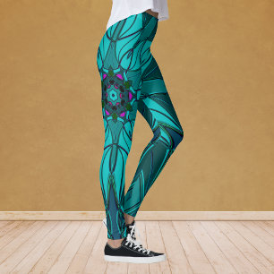 Tecknad Mandala Flower Blue Leggings