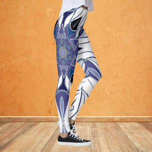 Tecknad Mandala Flower Blue Lila and White Leggings
