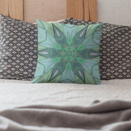 Tecknad Mandala Flower Blue och Grönt Kudde