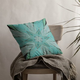 Tecknad Mandala Flower Blue och Grönt Kudde