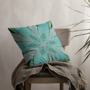 Tecknad Mandala Flower Blue och Grönt Kudde