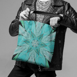 Tecknad Mandala Flower Blue och Grönt Tygkasse
