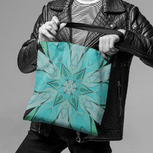 Tecknad Mandala Flower Blue och Grönt Tygkasse