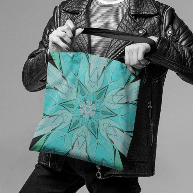 Tecknad Mandala Flower Blue och Grönt Tygkasse (Skapare uppladdad)