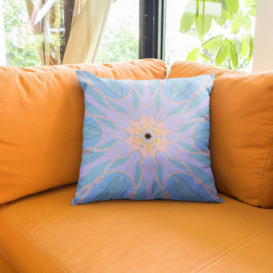 Tecknad Mandala Flower Blue och Gult Kudde