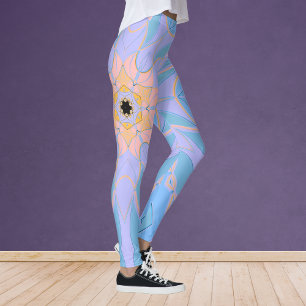 Tecknad Mandala Flower Blue och Gult Leggings