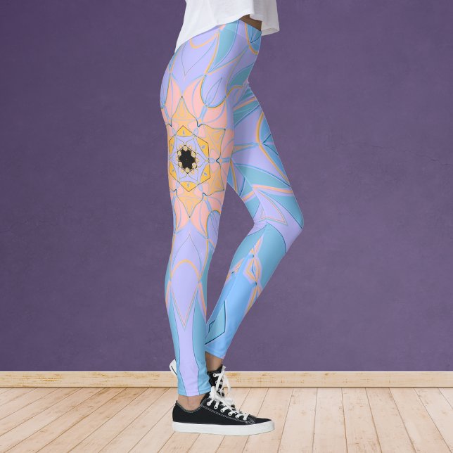 Tecknad Mandala Flower Blue och Gult Leggings (Skapare uppladdad)