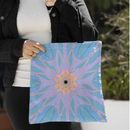 Tecknad Mandala Flower Blue och Gult Tygkasse