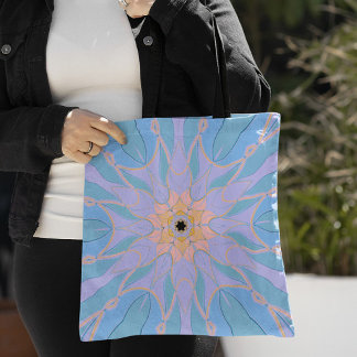 Tecknad Mandala Flower Blue och Gult Tygkasse