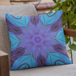 Tecknad Mandala Flower Blue och Lila Kudde