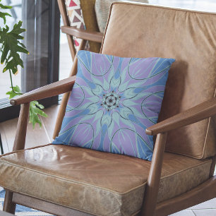 Tecknad Mandala Flower Blue och Lila Kudde
