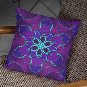 Tecknad Mandala Flower Blue och Lila Kudde