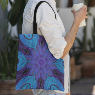 Tecknad Mandala Flower Blue och Lila Tygkasse
