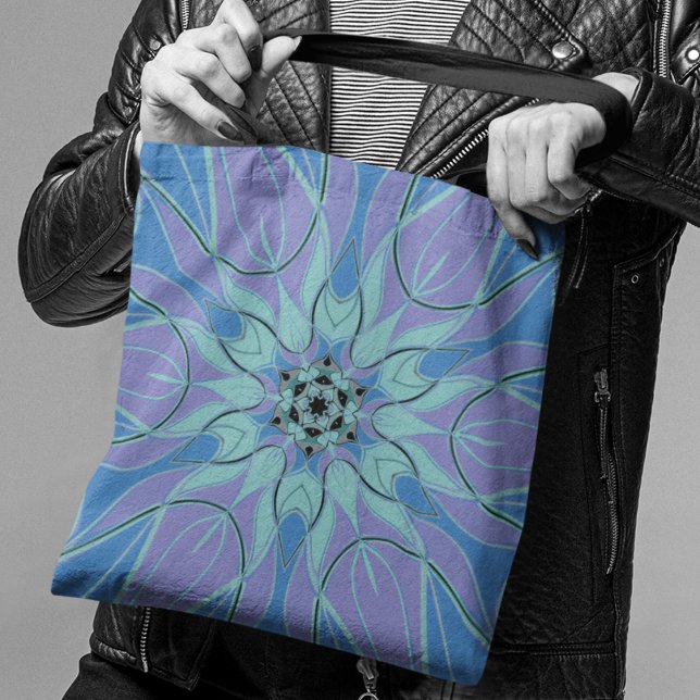 Tecknad Mandala Flower Blue och Lila Tygkasse (Skapare uppladdad)