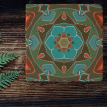 Tecknad Mandala Flower Blue och Orange