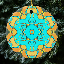 Tecknad Mandala Flower Blue och Orange Julgransprydnad Keramik