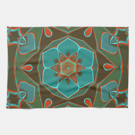 Tecknad Mandala Flower Blue och Orange Kökshandduk