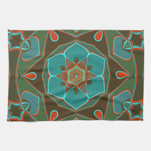 Tecknad Mandala Flower Blue och Orange Kökshandduk