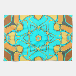 Tecknad Mandala Flower Blue och Orange Kökshandduk