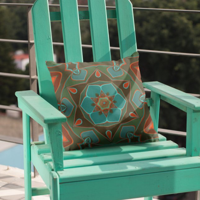 Tecknad Mandala Flower Blue och Orange Kudde (Skapare uppladdad)