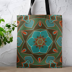 Tecknad Mandala Flower Blue och Orange Tygkasse