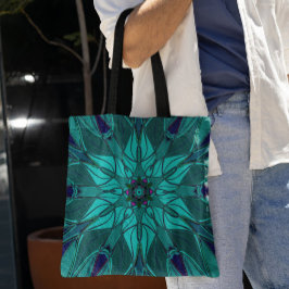 Tecknad Mandala Flower Blue Tygkasse