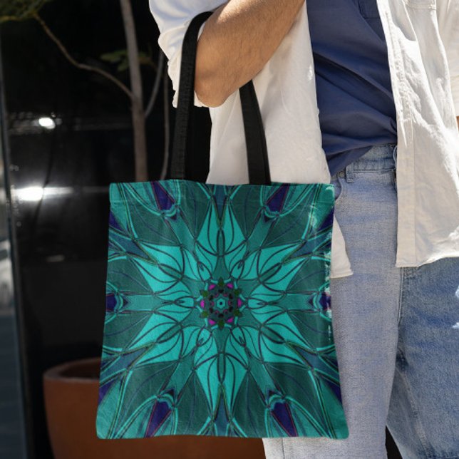 Tecknad Mandala Flower Blue Tygkasse (Skapare uppladdad)