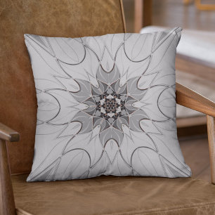 Tecknad Mandala Flower Grått Kudde