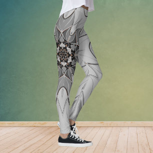 Tecknad Mandala Flower Grått Leggings