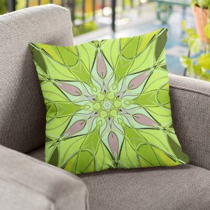 Tecknad Mandala Flower Grönt and Rosa Kudde