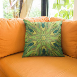 Tecknad Mandala Flower Grönt Gult och Blue Kudde