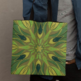 Tecknad Mandala Flower Grönt Gult och Blue Tygkasse