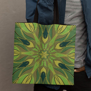 Tecknad Mandala Flower Grönt Gult och Blue Tygkasse