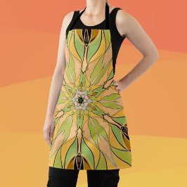 Tecknad Mandala Flower Grönt Gult och Orange