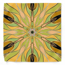 Tecknad Mandala Flower Grönt Gult och Orange