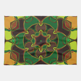 Tecknad Mandala Flower Grönt Gult och Orange Kökshandduk