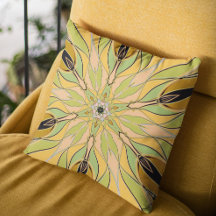 Tecknad Mandala Flower Grönt Gult och Orange