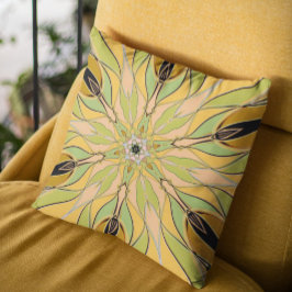 Tecknad Mandala Flower Grönt Gult och Orange Kudde