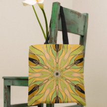 Tecknad Mandala Flower Grönt Gult och Orange