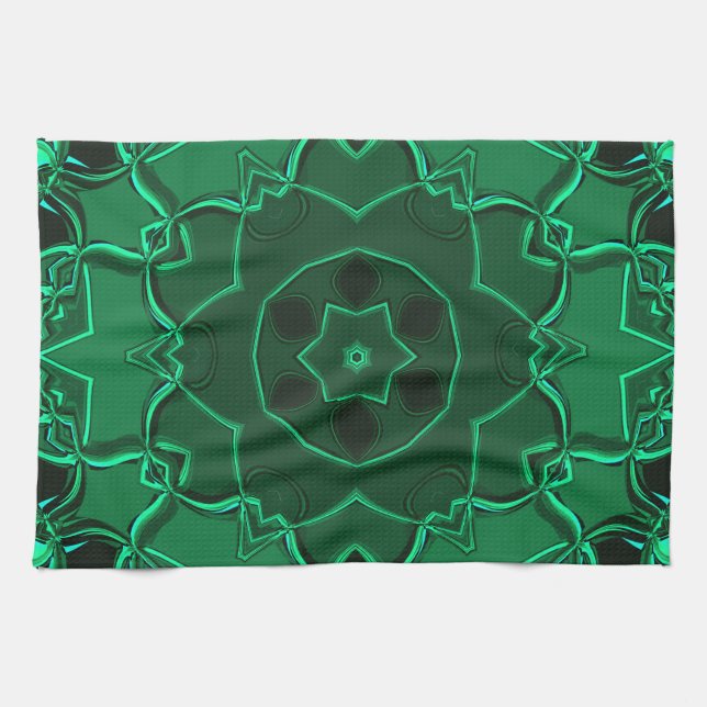 Tecknad Mandala Flower Grönt Kökshandduk (Horisontell)