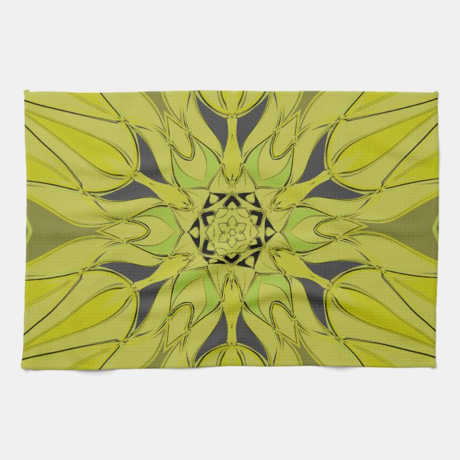 Tecknad Mandala Flower Grönt Kökshandduk (Horisontell)