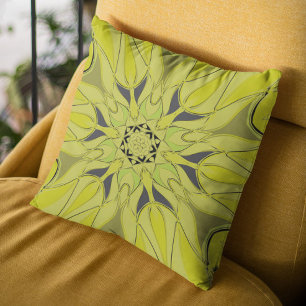 Tecknad Mandala Flower Grönt Kudde
