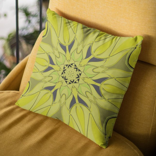 Tecknad Mandala Flower Grönt Kudde (Skapare uppladdad)