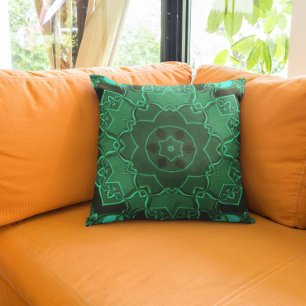 Tecknad Mandala Flower Grönt Kudde