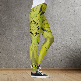 Tecknad Mandala Flower Grönt Leggings