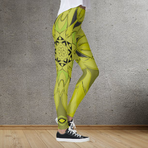 Tecknad Mandala Flower Grönt Leggings