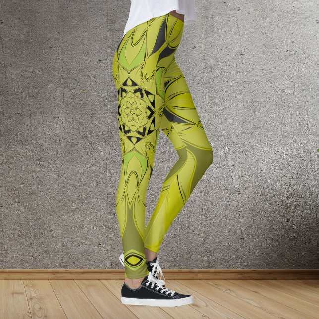 Tecknad Mandala Flower Grönt Leggings (Skapare uppladdad)