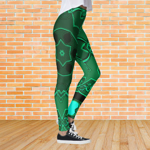 Tecknad Mandala Flower Grönt Leggings