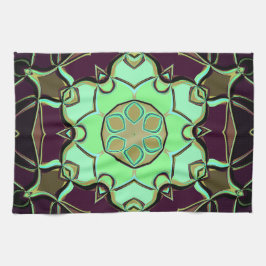 Tecknad Mandala Flower Grönt Lila and Black Kökshandduk