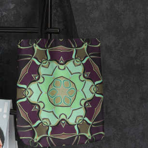 Tecknad Mandala Flower Grönt Lila and Black Tygkasse